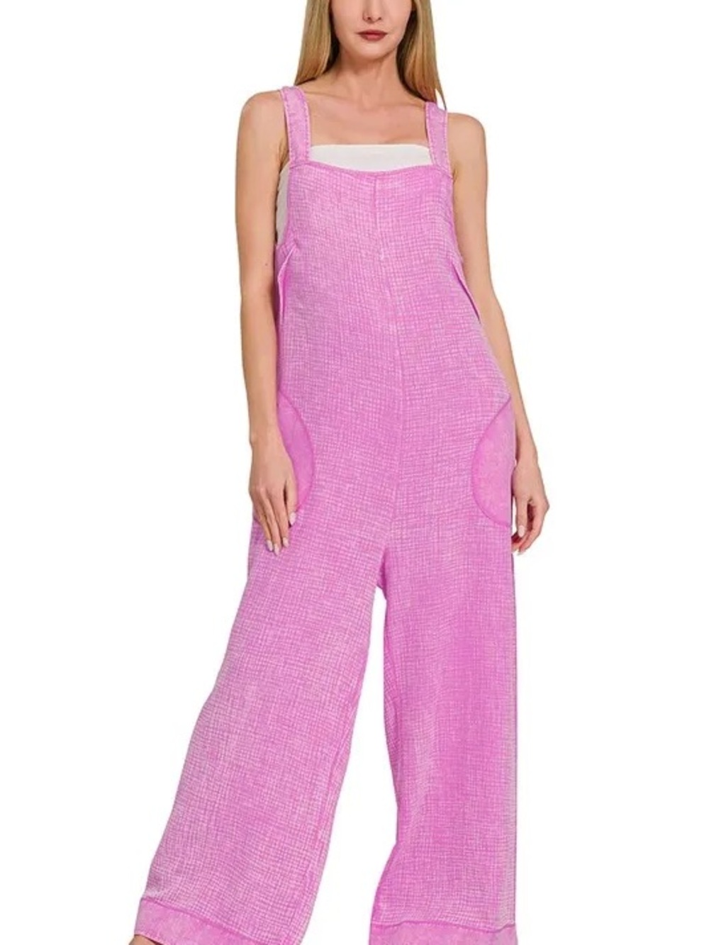 Zenana Outfitters Pink Wide-Leg Overall Jumpsuit